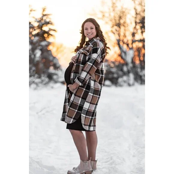 Women's Flannel Plaid Shacket Fall Oversized Long Button Down Shirt Jacket Shack